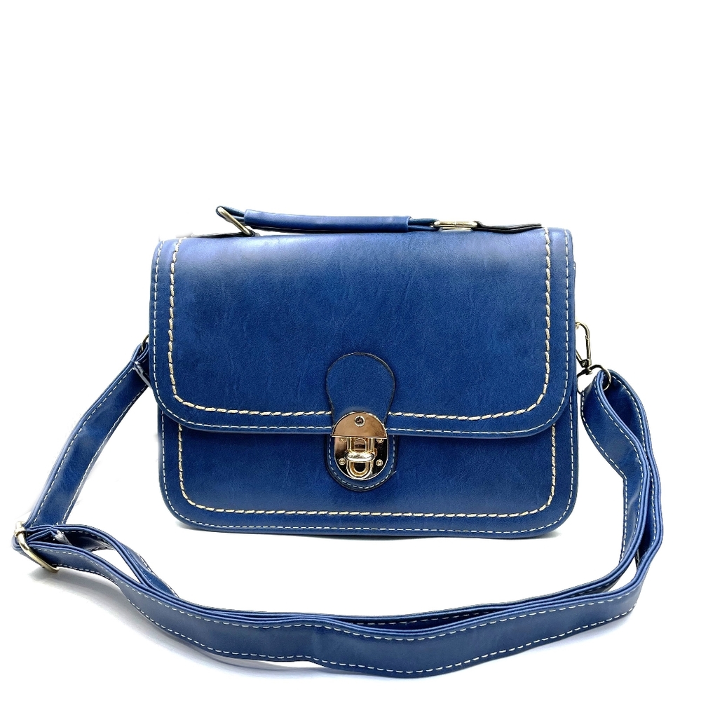 Navy blue smooth and bright leather handbags